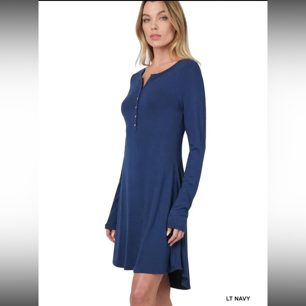 HP- Brand NWT Soft & Stylish- Navy- Long Sleeve Button Down Front Dress- Size M
